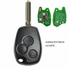 Replacement Remote Car Key 3 buttons 433MHz PCF7961M HITAG AES Chip for Renault Uncut HU136TE Blade