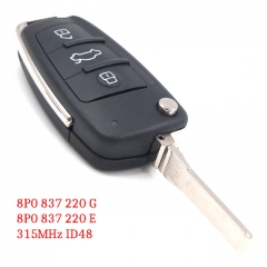 Upgraded Flip Remote Car Key Fob 3 Button 315MHz ID48 for Audi A3 TT 2006-2010 P/N: 8P0837220E/8P0837220G