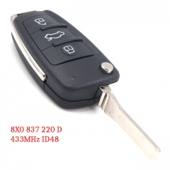 Upgraded Flip Remote Car Key Fob 434MHz ID48 for Audi A1 TT R8 2009-2010 / Q3 2011-2017 P/N: 8X0 837 220 D