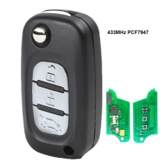 Flip Remote Key 3 Button 433MHz PCF7947 Chip for Renault No Logo