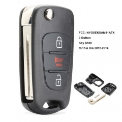 Replacement Flip Remote Key Shell Case 3 Button Fob for Kia Rio 2012-2014- FCC: NYOSEKSAM11ATX
