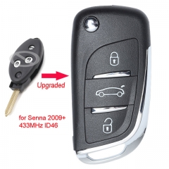 Upgraded Flip Remote Car Key Fob 3 Button 434MHz ID46 for Peugeot Senna 2009+ Uncut Blade SX9