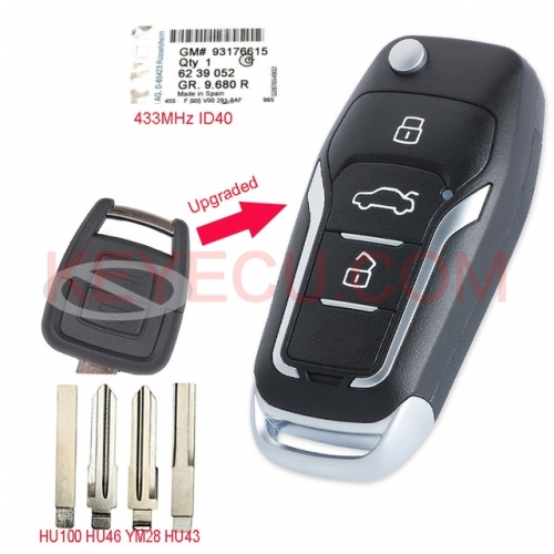 Upgraded Flip Remote Car Key Fob 433MHz ID40 for Opel Astra G / Zafira B 1998-2004 6239052 Upgraded Flip Remote Car Key Fob 433MHz ID40 for Opel Astra G / Zafira B 1998-2004 6239052