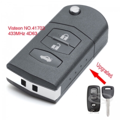 Upgraded Flip Remote Car Key Fob 3 Button 433MHz 4D63 for Mazda MX5 MK2.5 2000-2005 Visteon Model NO.41703