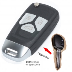 Upgraded Flip Replacement Remote Key Fob 433MHz ID46 for Chevrolet Spark 2013