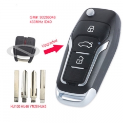 Upgraded Flip Remote Car Key Fob 2 Button 433MHz ID40 for Opel P/N: 93286048