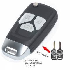 Upgraded Flip Replacement Remote Key Fob 433MHz ID46 for Chevrolet Captiva 2008-2013