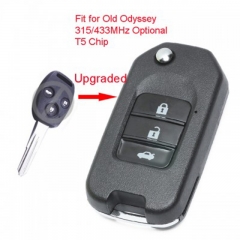 Upgraded Flip Remote Car Key Fob 3 Button 315/433MHz Optional T5 for Honda Old Odyssey Before 2004