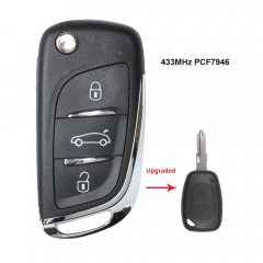 Upgraded Flip Remote Car Key Fob 2 Button 433MHz PCF7946 for Renault Master and Traffic Kango 2000-2008