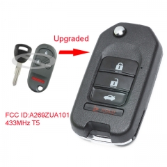 Upgraded Flip Remote Car Key Fob 433MHz T5 for Honda 1998-2002 Accord / 1997-2001 Prelude FCC ID: A269ZUA101