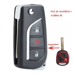 Upgraded Flip Remote Car Key Fob 312MHz 4C for Lexus RX300 1999-2003 FCC ID: N14TMTX-1