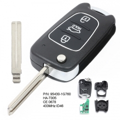 Upgraded Flip Remote Key Fob 433MHz ID46 for Kia Morning 2011-2012 P/N: 95430-1Y000