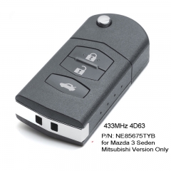 Flip Remote Car Key 3 Button Fob 433MHz 4D63 for Mazda 3 Seden 2009-2011 Mitsubishi Version P/N: NE85675TYB