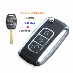 Upgraded Flip Remote Car Key Fob 3 Button 315MHz ID46 chip for Honda Civic 2004-2008