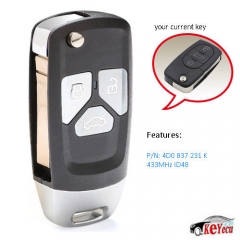 Upgraded Flip Remote key Fob 433MHz ID48 for Audi A6 TT 1998-2006 4D0 837 231 K