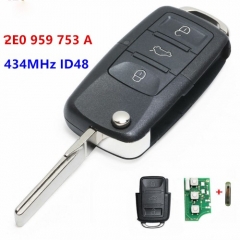 Upgraded Folding Remote Key Fob 3 button 434MHz ID48 chip for Volkswagen Crafter 2E0 959 753 A