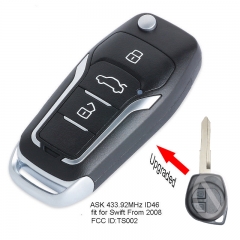 Upgraded Flip Remote Key Fob ASK 433.92MHz ID46 for Suzuki Swift SX4 from 2008