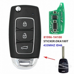 Upgraded Folding Remote Key Fob 433MHz ID46 for Kia Ceed 10/2006 - 07/2009 P/N: 81996-1H100