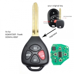 Upgraded Remote Key Fob 315MHz 4D67 for Toyota Avalon Solar - GQ43VT20T - Trunk