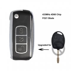 Upgraded Foding Remote Key Fob 3 Button 433MHz 4D60/4D63 Chip for Ford Fiesta Fusion Connect With FO21 Blade