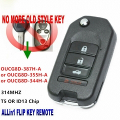 Upgraded Flip Remote Key T5 / ID13 Chip for 2001-2006 ACURA RSX 2001-2006 FCC: OUCG8D-344H-A