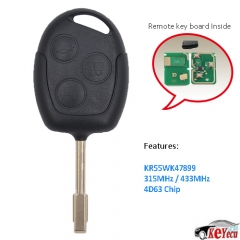 Remote Key Fob 315MHz 4D60/4D63 Chip for Ford Transit Connect 2010-2013 FO21 FCC: KR55WK47899