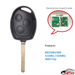 Remote Key Fob 315MHz 4D60/4D63 Chip for Ford Escape Fiesta 2011-2016 KR55WK47899 -HU101
