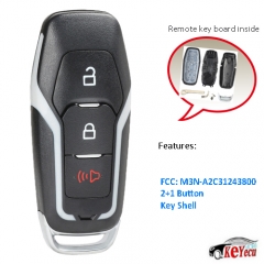 Replacement Smart Prox Remote Key Shell Case Fob 2+1B for Ford M3N-A2C31243300