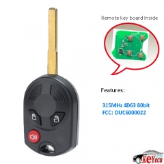 Remote Head Key Fob 315MHz 4D63 80 Bit for Ford Escape Fiesta Transit Connect 2011-2016 OUCD60022