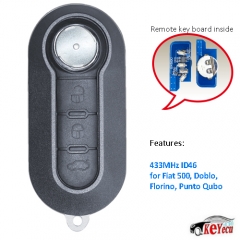 Remote Car Key Fob 3 Button 433MHz ID46 for Fiat 500, Doblo, Florino, Punto Qubo