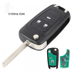 Flip Remote Key Fob 3 Button 315MHz ID46 Chip for 2010-14 Chevrolet Cruze
