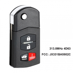 Replacement Flip Remote Key Fob 4 Button for Mazda 6 RX-8 FCC ID: JX331BA5802C