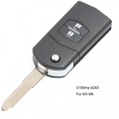 FCCID: KR55WK43451 2 Button Flip Remote Key Fob 315MHz 4D63 Chip for Mazda M3 M6 2006-2010