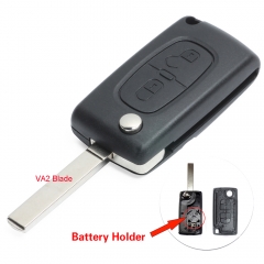 Flip Remote Key Shell 2 Buttons for Peugeot With Battery Location HU83/VA2
