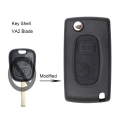 Modified Flip Remote Key Shell 2 Button for Peugeot Citroen VA2