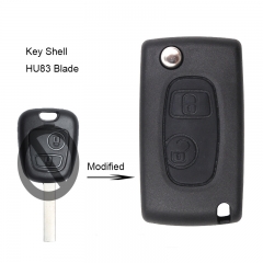 Modified Flip Remote Key Shell 2 Button for Peugeot Citroen HU83