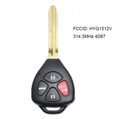 Remote Key 4 Buttons 314.3Mhz 4D67 Chip for Toyota Camry Taiwan Altise HYQ1512V