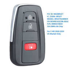 Replacement Smart Remote Key 314.3MHz 8A Chip Fob for Toyota C-HR 2018 2019 MOZBR1ET Board ID: 0010