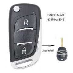 Upgraded Flip Remote Key Fob 2 Button 433MHz ID48 for Vauxhall Omega/Vectra/Frontera/Isuzu P/N: 9153226