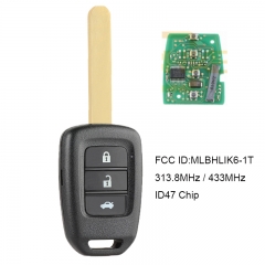 Remote Car Key 3 Button 313.8MHz / 433MHz for 2013-2016 Honda Accord Civic FCC ID:MLBHLIK6-1T