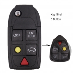 Uncut Flip Remote Key Shell Case Fob 3B+Panic for VOLVO S40 V40 C70 XC90 S90