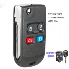 Replacement Folding Remote Key 315MHz/433MHz 4D63 Chip Fob for Ford Lincoln Mercury FCC:CWTWB1U345