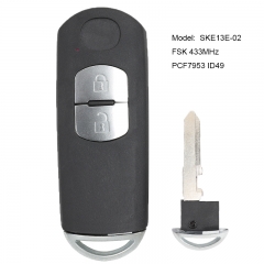 2 Buttons Smart Card Remote Key 433MHz with PCF7953P 49 Chip for Mazda 3 6 2012-2017 FCC: SKE13E-02
