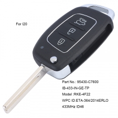 Remote Key Fob 433MHz ID46 for 2014-2016 Hyundai I20 P/N:95430-C7600
