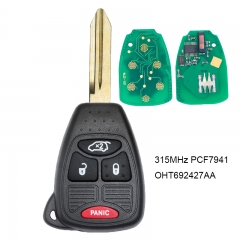 Remote Key 3+1 Button ID46 Chip 315MHz for Chrysler Jeep Dodge FCC OHT692427AA (Small Button)