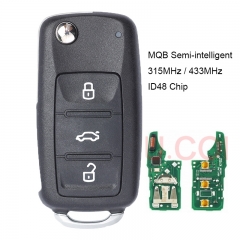MQB Semi-intelligent Modified Remote Key 3 Button 315MHz / 434MHZ ID48 Chip for Volkswagen