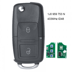 Folding Remote Key 2 Button 433MHz ID48 Chip for for 1998-2000 VW PASSAT GOLF MK4 P/N:  1J0 959 753 N