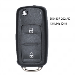Flip Remote Car Key Fob 2 Button 434MHz ID48 for VW Volkswagen Toureg Beetle Golf Jetta 2011-2015 P/N: 5K0 837 202 AD