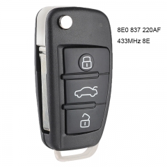 Folding Remote Key Fob 3 Button 433MHz 8E Chip for Audi Q7 - FCC: 8E0 837 220AF