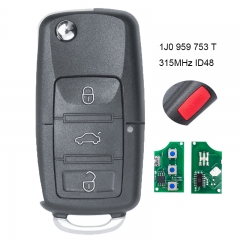 Folding Remote Key 3+1 Button 315MHz ID48 for Volkswagen Passat Golf Jetta New Beetle 1998-2002 P/N: 1J0 959 753 T